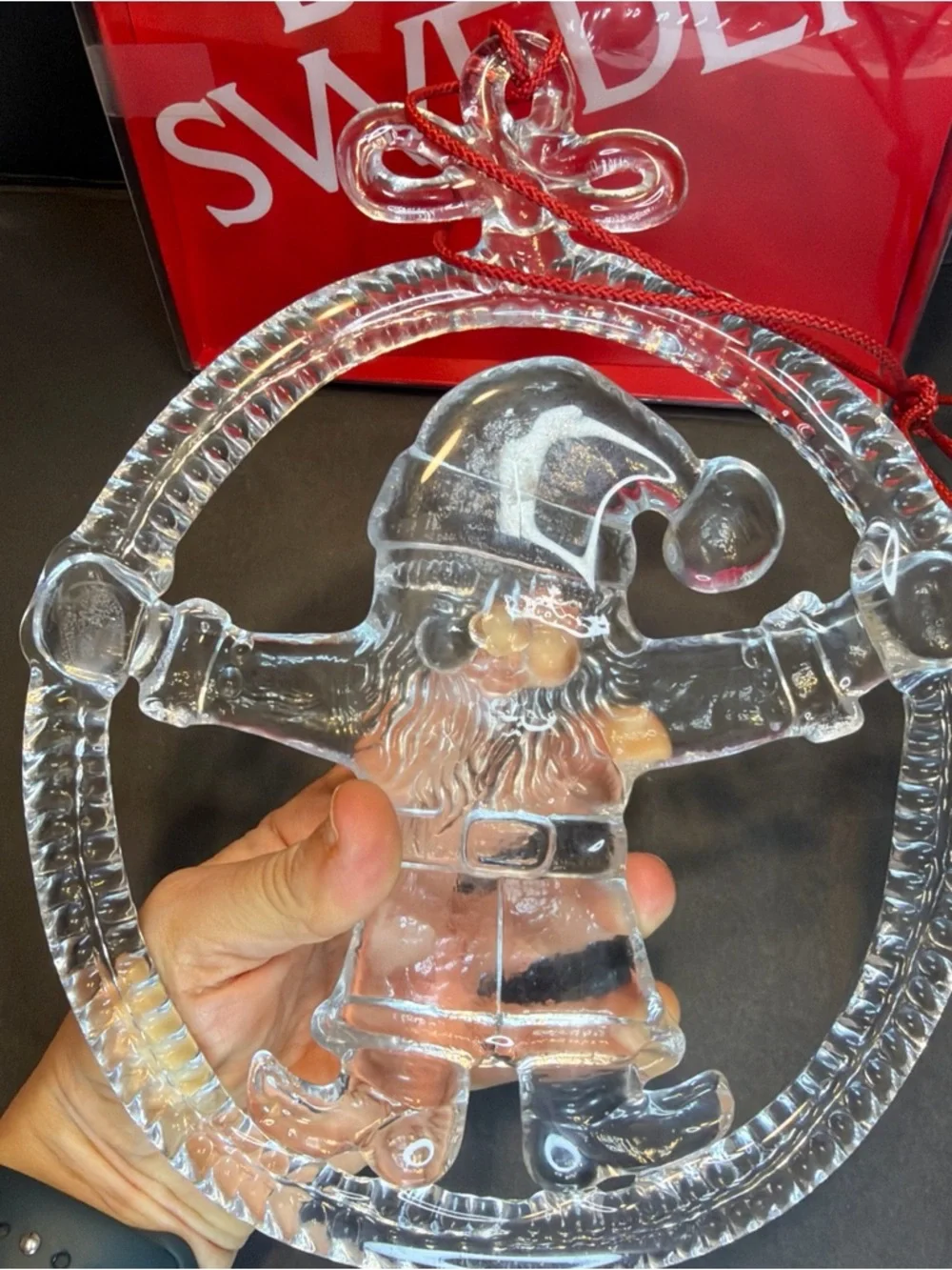 Vtg Kosta Boda Sweden Large Clear Glass Christmas Santa Ornament Sun Catcher